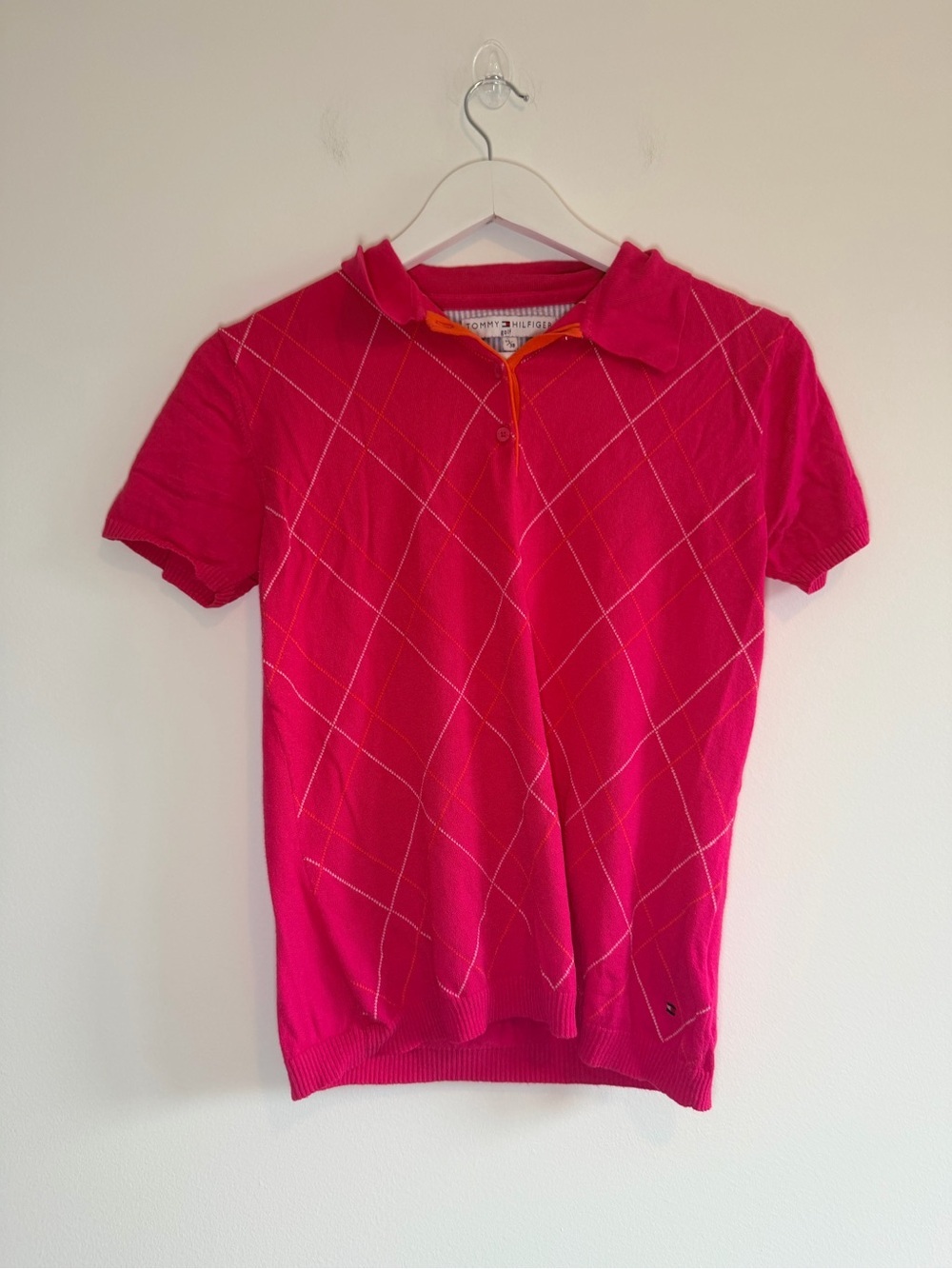 Tommy Hilfiger Women’s Pink Argyle Polo Sweater